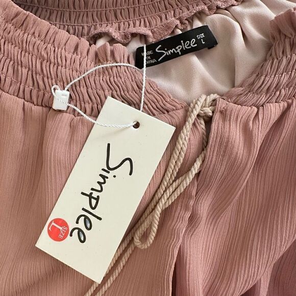 Simplee Long-Sleeve Off The Shoulder Ruffle Chiffon Mini Dress Pink Large NWT - Picture 3 of 3